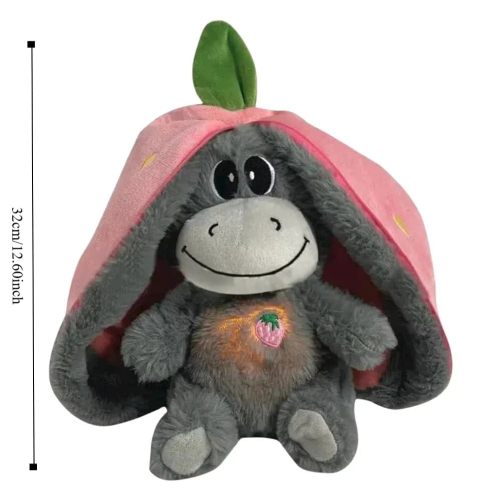 Creative 12.6inch Luminous Breathing Doll Plush Strawberry Breathing Stuffed Doll Soft Donkey Cartoon Plush Doll Birthday Gift