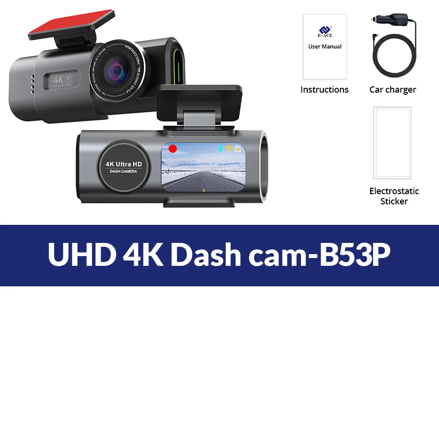 Kamera samochodowa 4K UHD z nagrywaniem DVR, noktowizorem, wbudowanym Wi-Fi, obsługą GPS, 24-godzinnym parkowaniem