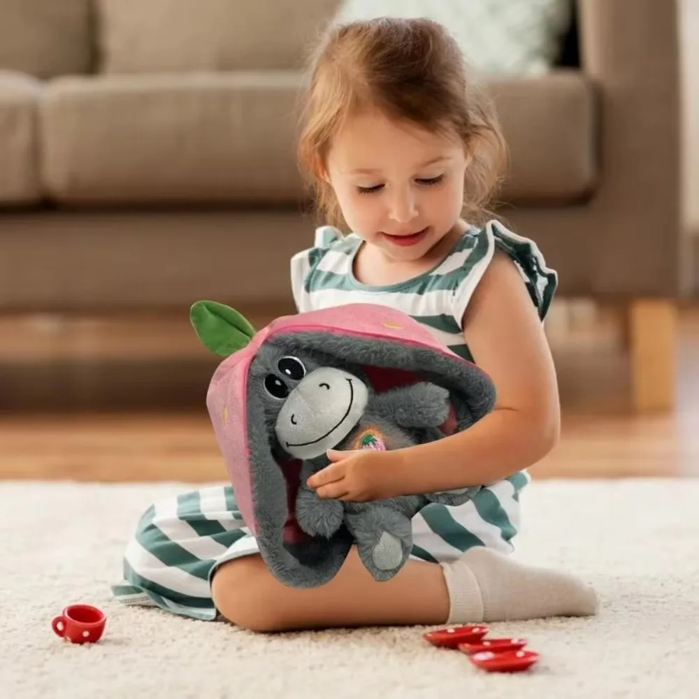 Creative 12.6inch Luminous Breathing Doll Plush Strawberry Breathing Stuffed Doll Soft Donkey Cartoon Plush Doll Birthday Gift