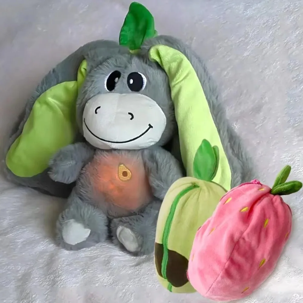 Creative 12.6inch Luminous Breathing Doll Plush Strawberry Breathing Stuffed Doll Soft Donkey Cartoon Plush Doll Birthday Gift